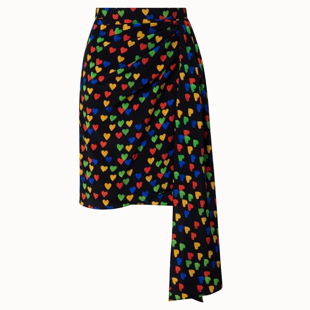 AKRIS Black & Multi Heart Print Silk Crêpe Skirt NWT 4 - Picture 8 of 8